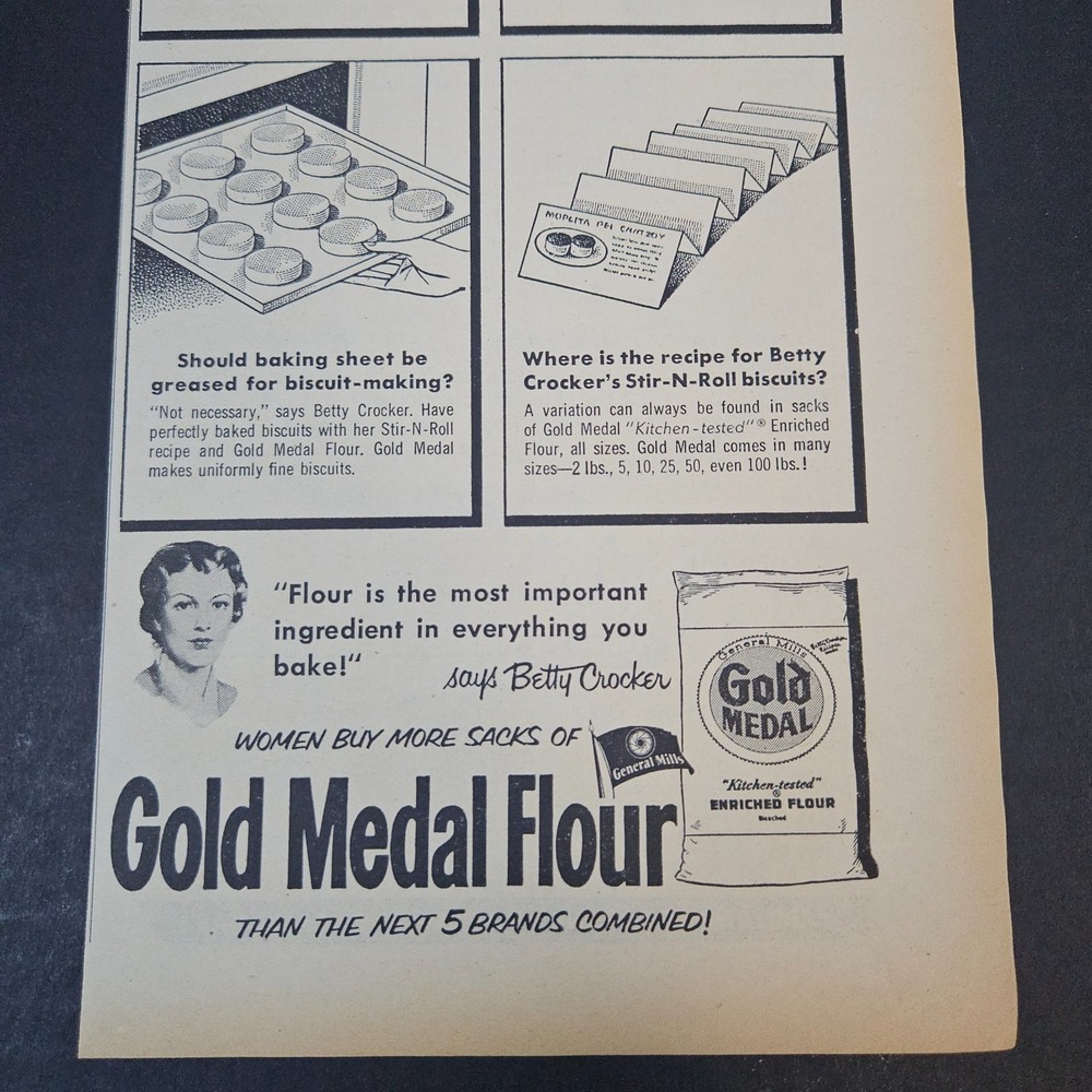 1953 Gold Medal Flour Betty Crocker Biscuits Vintage Print Ad Enriched Breakfast